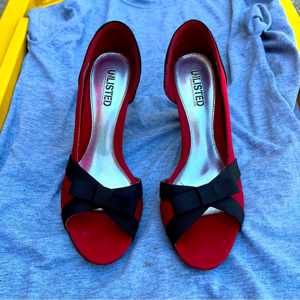 Unlisted Red and Black Bow Peep-toe Heels